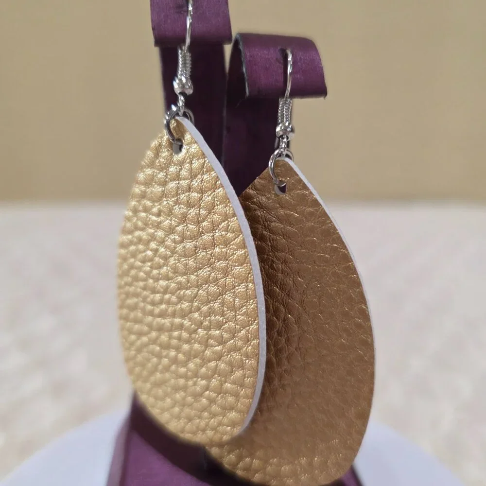 Gold Textured Teardrop Lame' Large Handmade Craft Dangle Pierced Earrings